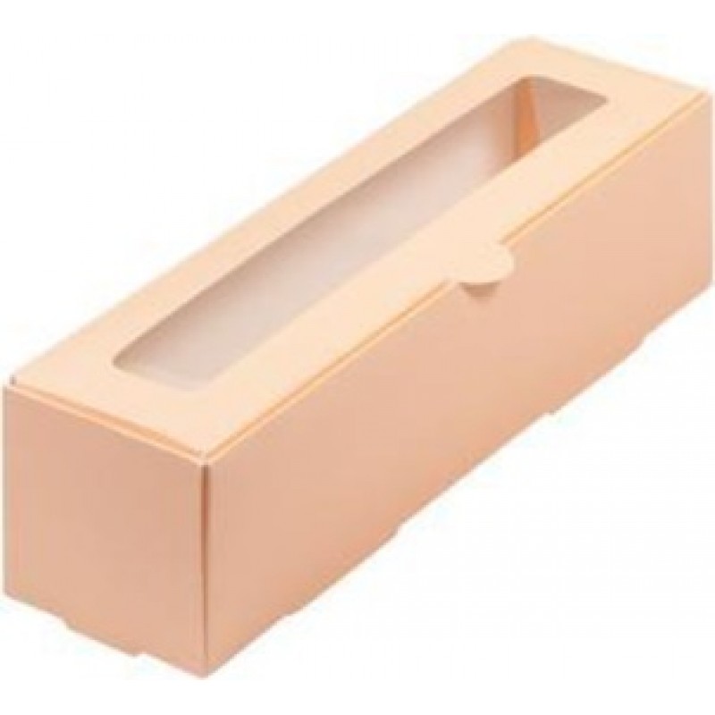 Коробка для макарун с окном 21х5,5х5,5cм персиковая
